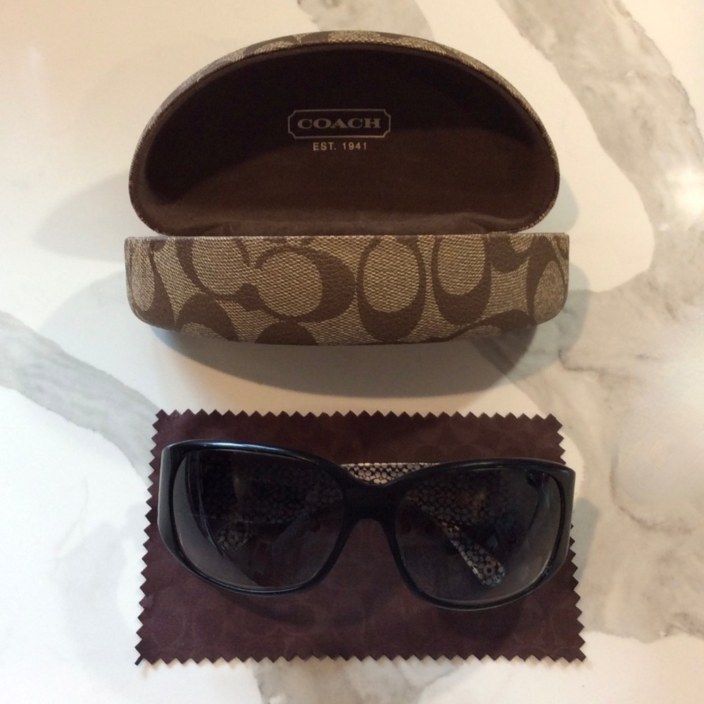Authentic Coach Madeline S498 BLACK Sunglasses w/Hard Case & Cleaning Cloth